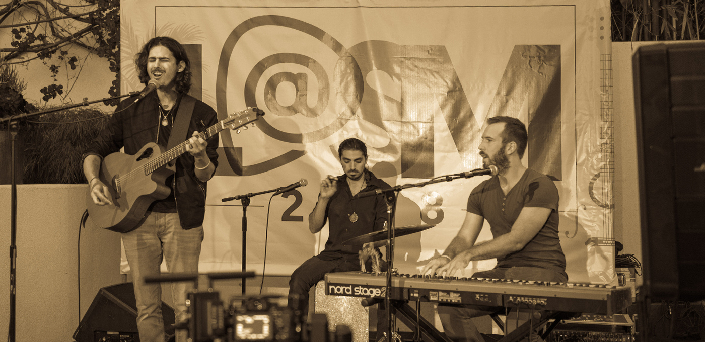 Julian Frampton performing at Live at Sunset Marquis