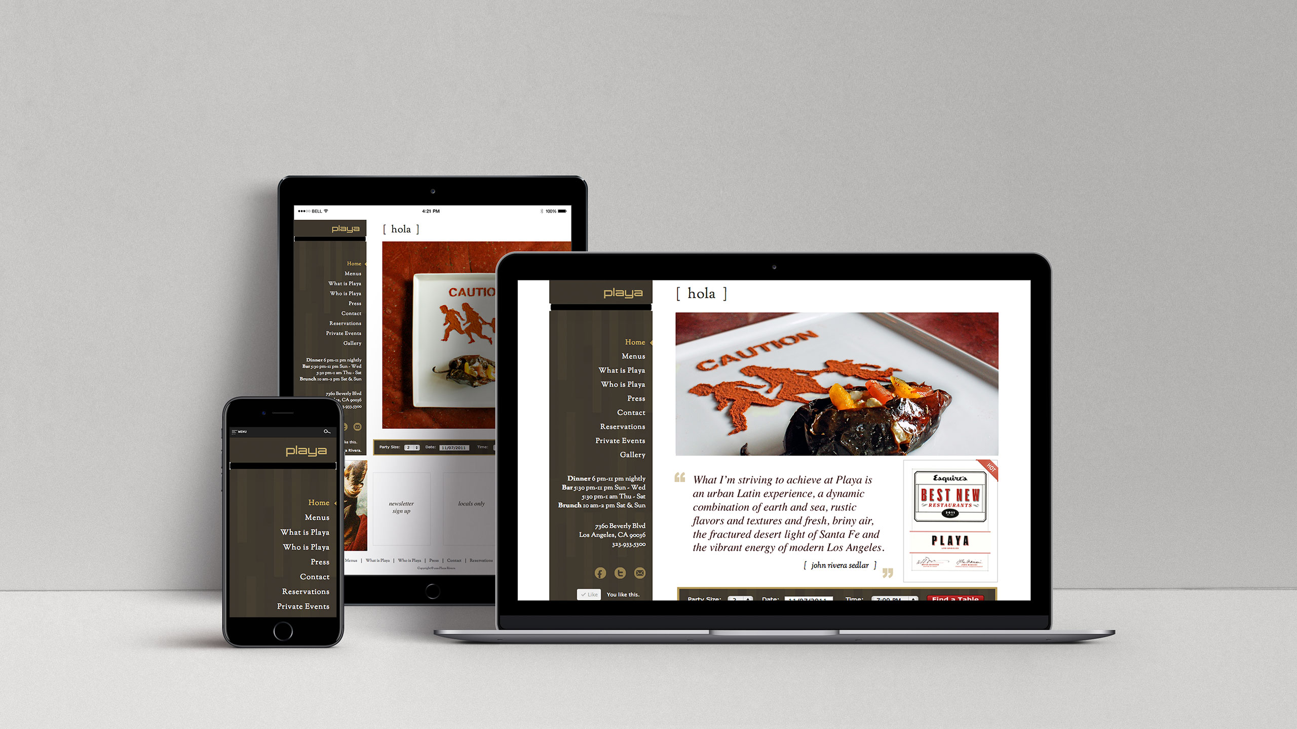Playa Restaurant website design across desktop and mobile