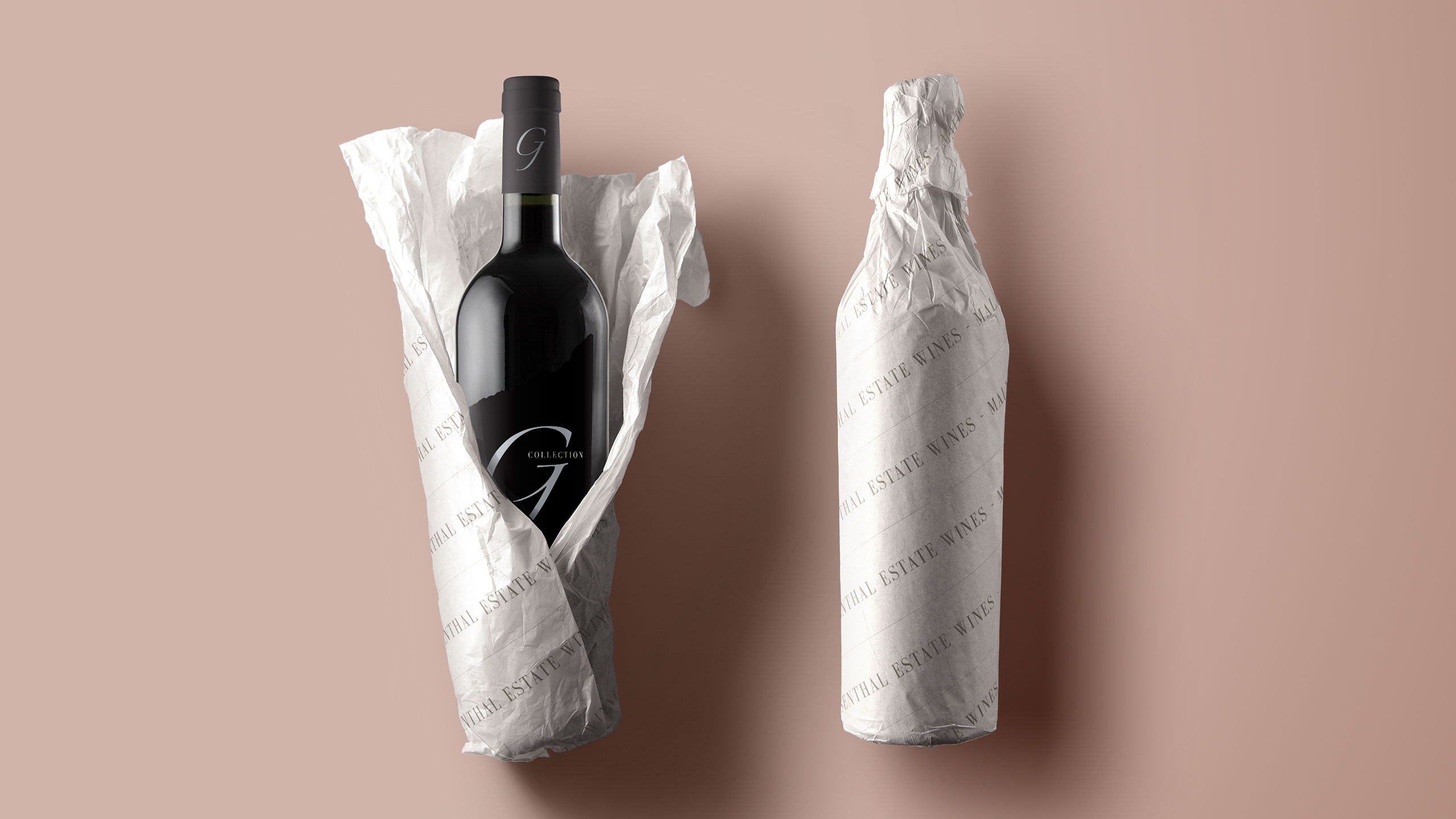 Rosenthal Estate Wines wrapped bottle presentation
